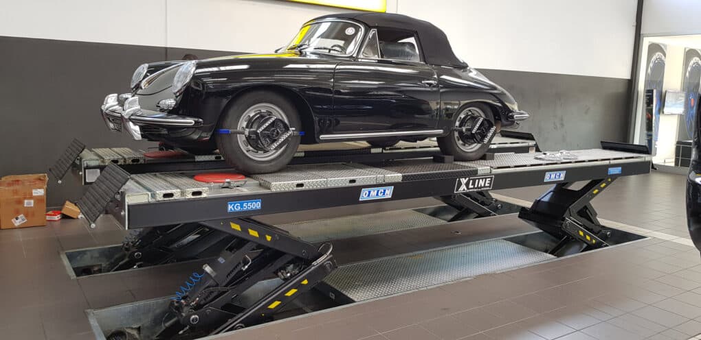 Classic Porsche on an X line lift